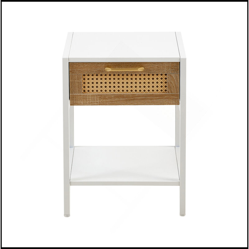 Table de bout en rotin de 15,74 po avec tiroir, table de chevet moderne, pieds en métal, table d'appoint pour le salon et la chambre à coucher