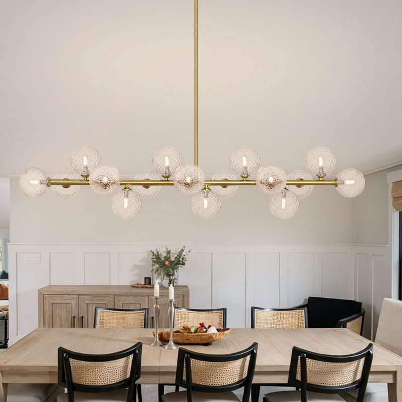 Lustre moderne en or 16 lumières 54,33 po Lustre linéaire Spoutnik en verre pour table de salle à manger