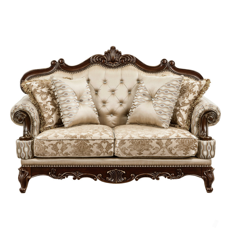 Causeuse formelle de luxe traditionnelle avec finition en cerisier et meubles en or pour salon en bois massif 1pc