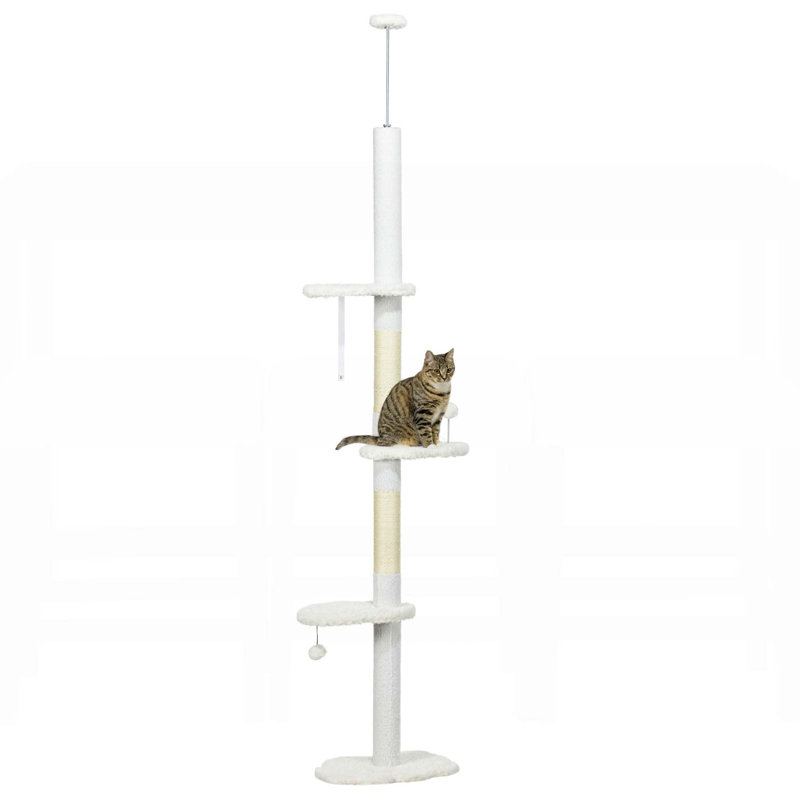 Arbre à chat réglable du sol au plafond avec plateformes en nuage, poteaux à griffes et dispositif anti-basculement pour chats d'intérieur