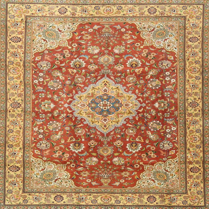 Tapis oriental orange / brun / beige, Carré 5 pi