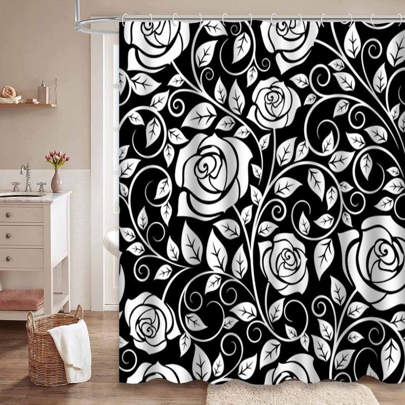 Rideau de douche à 12 crochets Rose Flowers, L 72 po x l 84 po