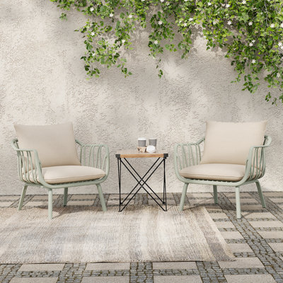 Fauteuil club d'extérieur PP, finition verte avec coussin beige, ensemble de 2