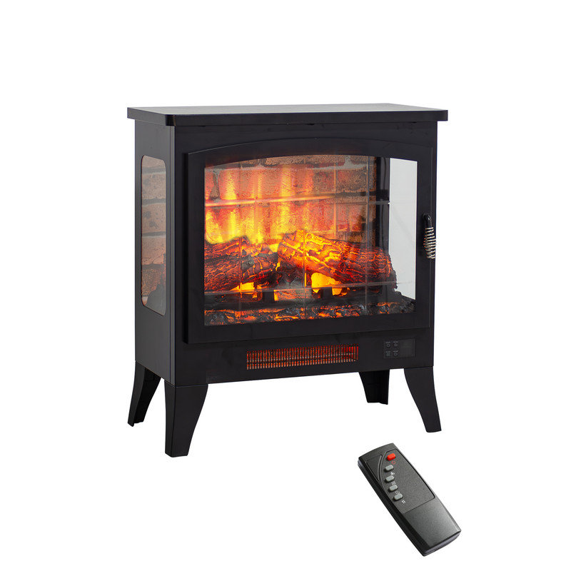  21" Electric Fireplace Heater, Freestanding Electric Fireplace w/ Realistic Flame, Remote, Timer, Small Fireplace w/Adjustable Brightness, Thermostat, Overheating Protection, 1400W, Black