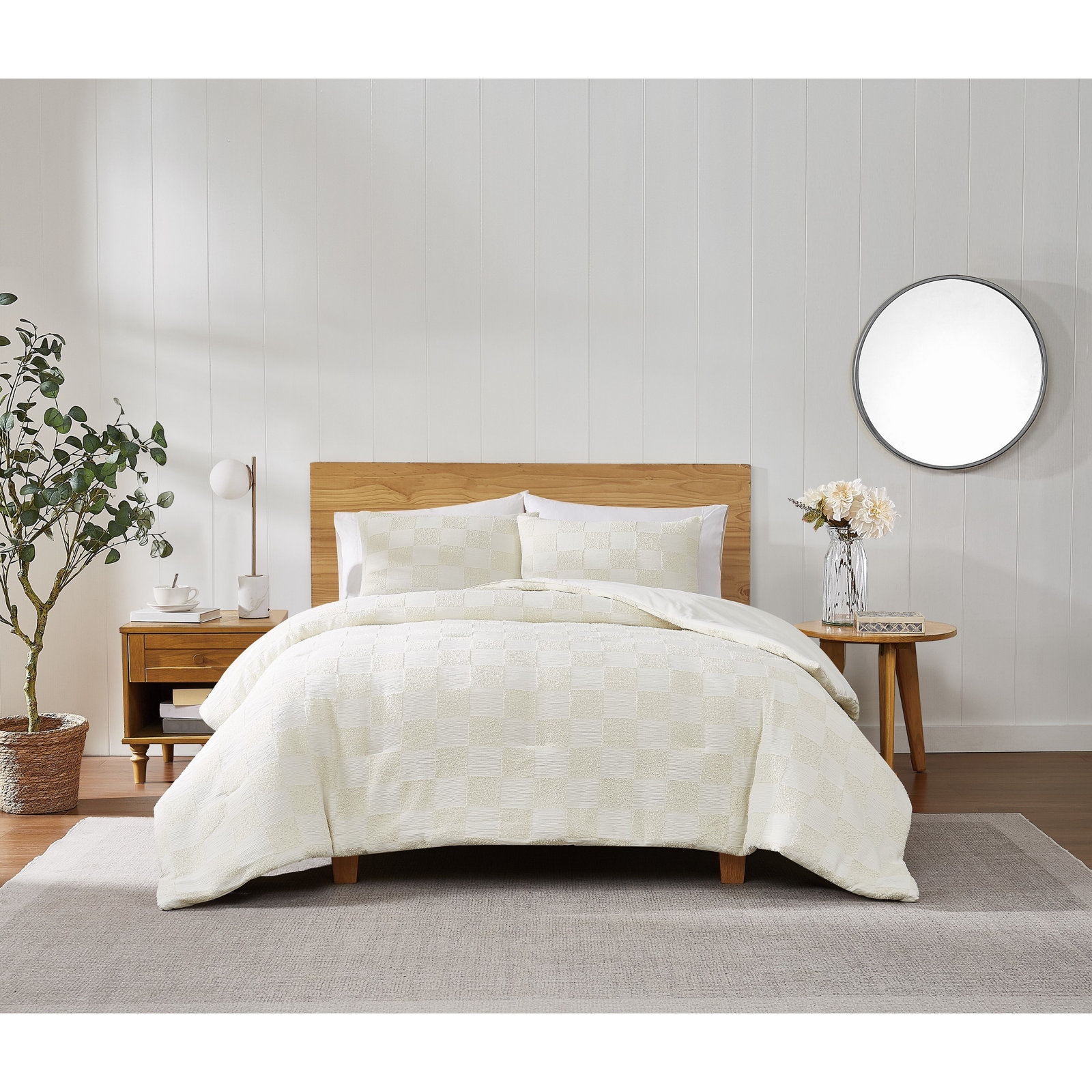 Lora Comforter Set, Queen Comforter + 2 Standard Shams, Cream