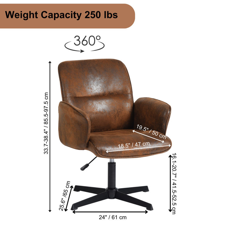 Upholstered Task Chair Cross Leg Vanity Chair Swivel Adjustable Height for Home Office, Vintage Brown