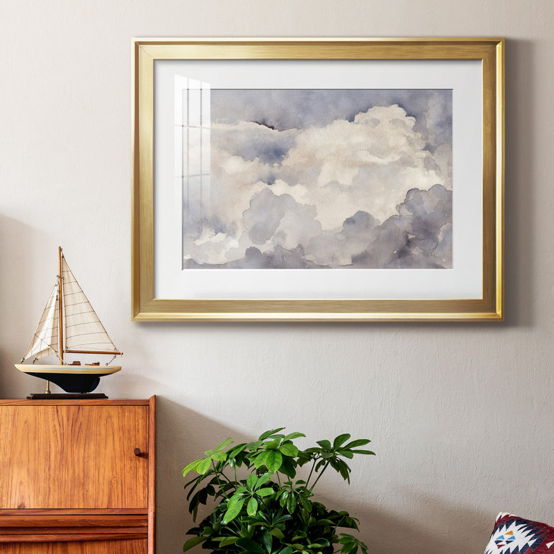 «Clouds In Neutral I» - peinture encadrée, Or, H 18,5 po x l 24,5 po x P 1 po, Blanc