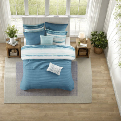 Ensembles de literie en seersucker confortables au design moderne en polyester turquoise