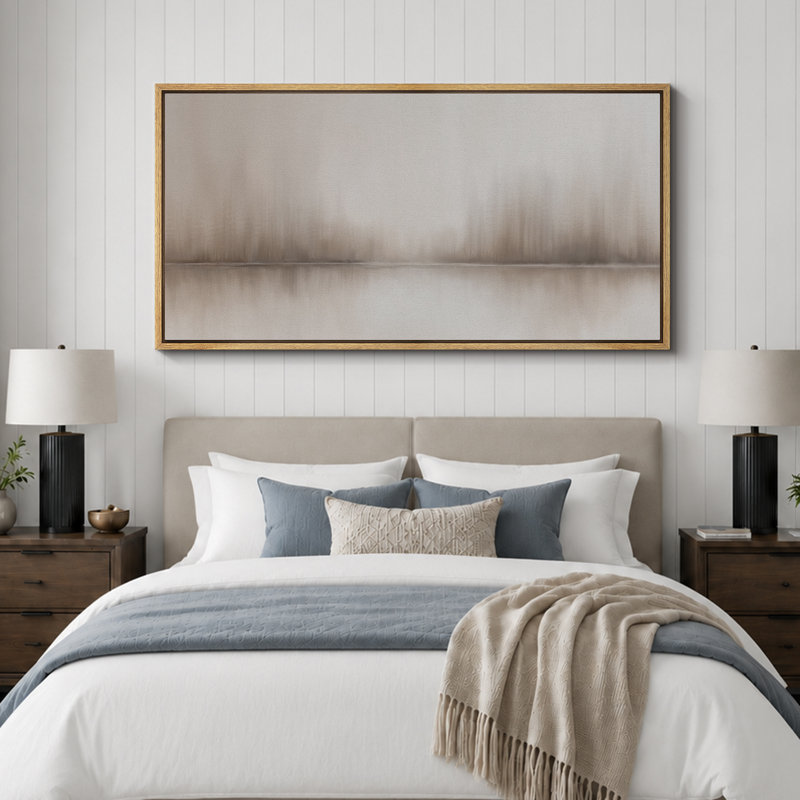 Neutral Reflections Abstract Large Framed Canvas Print Wall Art - Modern Minimal Decor, 30" H x 60" W, Natural