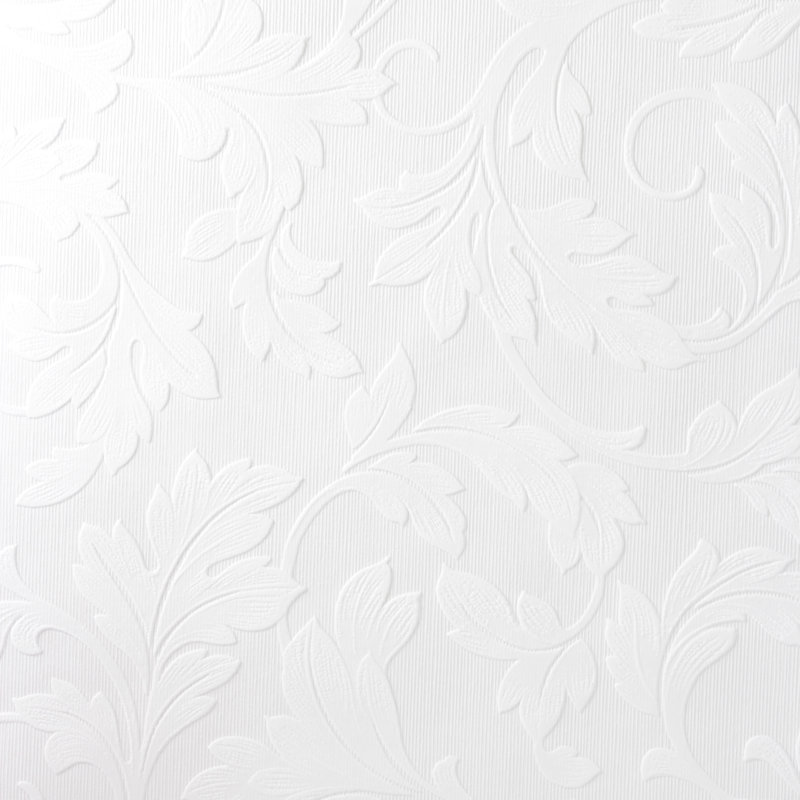 SAMPLE-Superfresco Paintable Large Scrolling Leaf Textured White Wallpaper