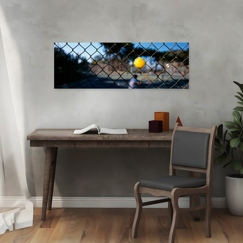 Close-up of a tennis ball stuck in a fence San Francisco California USA 1 Piece Wrapped Canvas Panoramic Wall Art