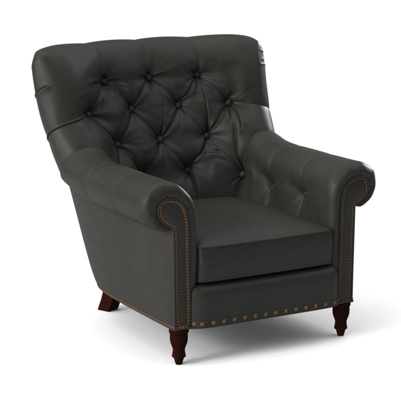 Kirby Leather Club Chair, #9 & #54 Natural, Anilina Cacao Genuine Leather, Mahogany