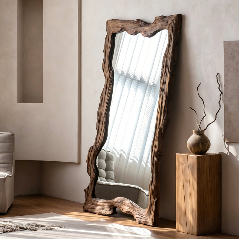 Miroir sur pied pleine longueur 70,87 "en bois massif rétro, H 70,87 po x l 39,37 po x P 2,56 po