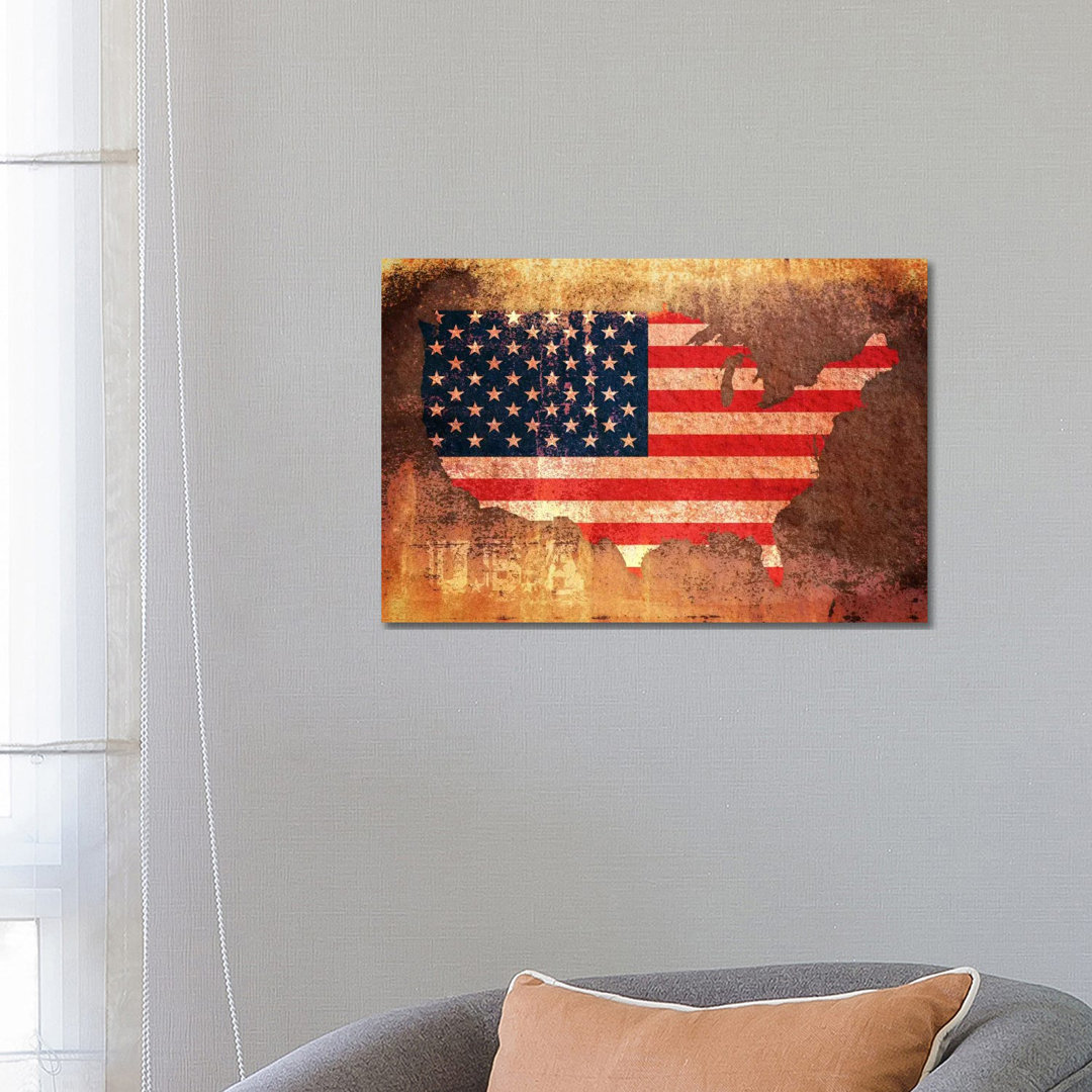 USA Flag Map by Michael Tompsett - Wrapped Canvas Painting