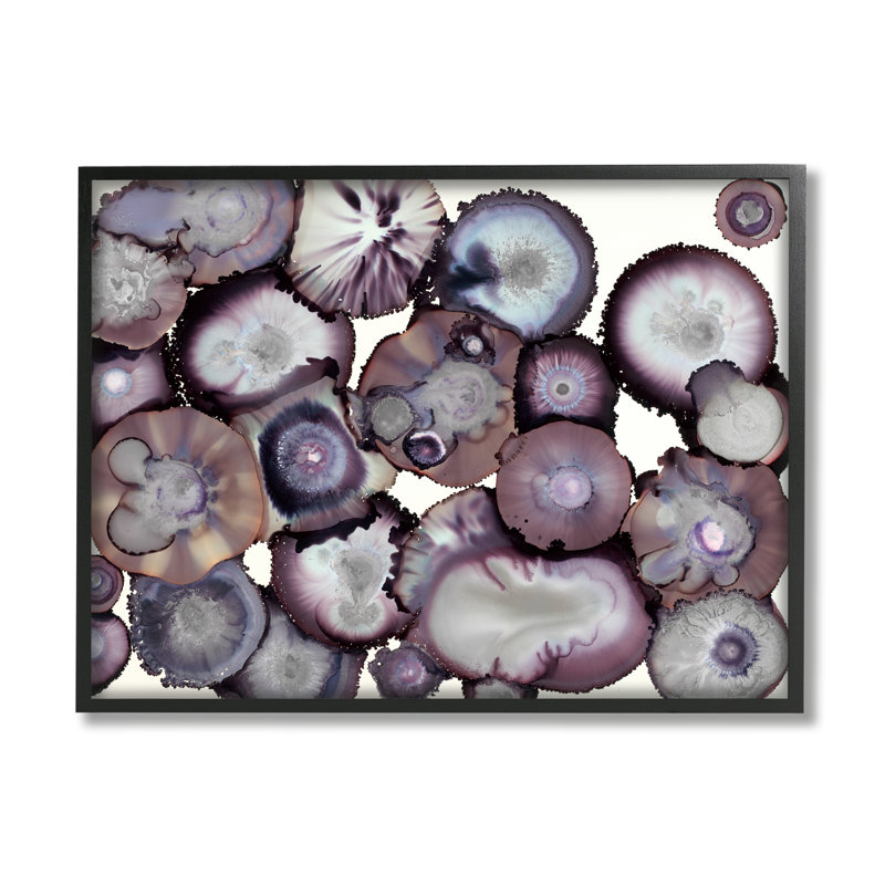 Géode abstraite grise et mauve, Giclée encadrée noir minuit, L 24 po x H 30 po