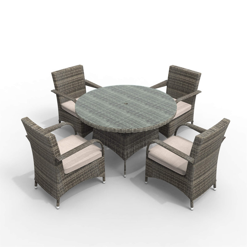Abrihome 5-piece Outdoor Dining Set With Round Table In Pe Wicker And Cushions, Gray
