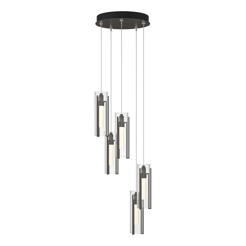 Exos 5 - Light Cluster Cylinder Pendant, Clear Glass, Dark Smoke, Standard: 13" to 80"