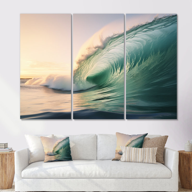 «Turquoise Power of Ocean Wave IV», ensemble d'art mural côtier, H 28 po x l 36 po x P 1 po, Toile tendue