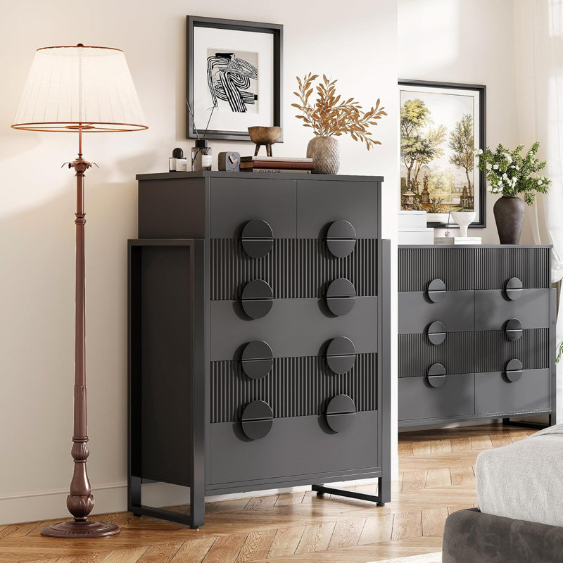 black fluted dresser for Bedroom with 6 Drawers, 44.5