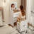 3-in-1 Multifunctional Vanity Set with Three-Color LED Mirror, Sliding Drawers and Hidden Storage Stool,White-1064027167