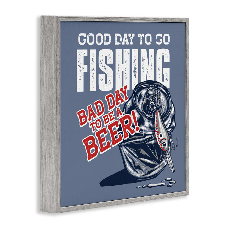 Good Day For Fishing & Beer Framed Giclee, design by Jedco Brands, Inc., Farmhouse Gray Framed Giclee, 12" H x 12" W