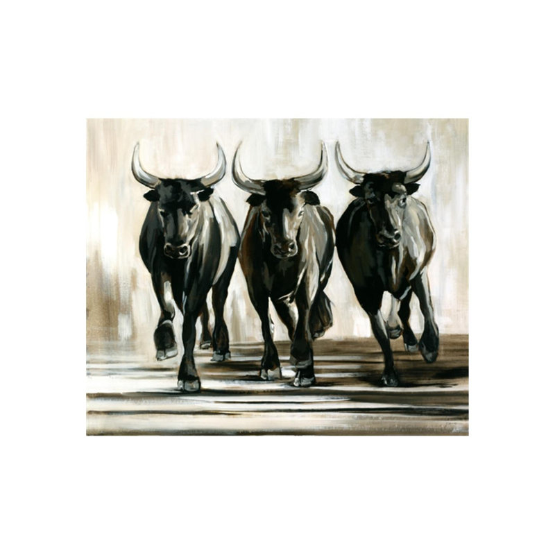 «Run Bulls» - peinture sur toile tendue, H 50 po x l 60 po x P 1,5 po, Image au pinceau gel