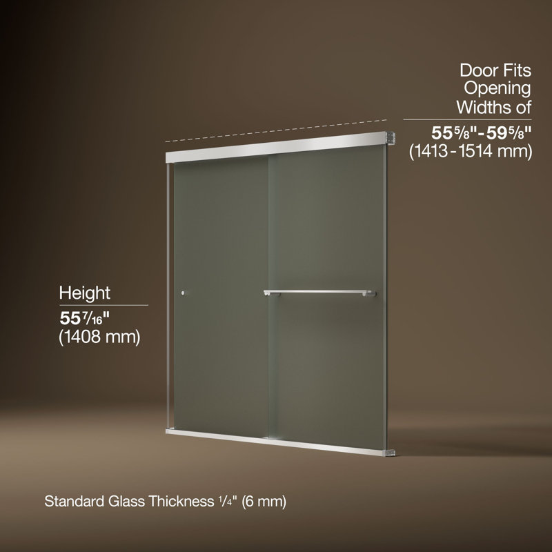 Revel 59.63'' x 55.5'' Double Sliding Bath Door with CleanCoat® Technology, Bright Polished Silver, Frosted