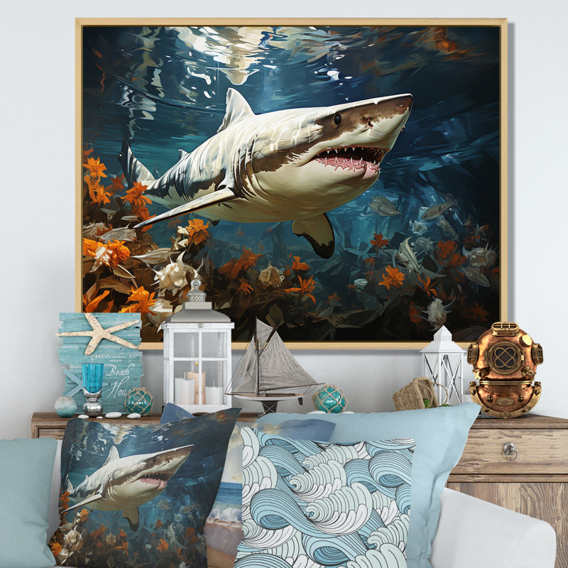 " Shark Ballet Painting ", Silver Picture Framed, 12" H x 20" W
