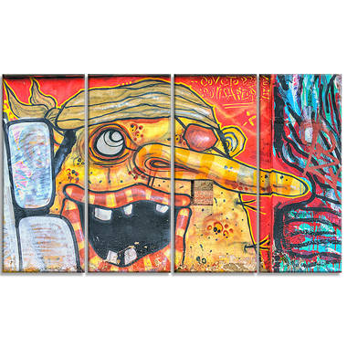 Designart 'Old Style Newspaper Street Art Collage VIII' Modern Gallery-Wrapped Canvas - 36x28 - 3 Panels - 36 in. Wide x 28 in. High - 3 Panels