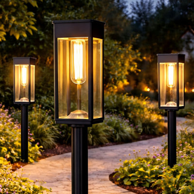Solar Powered Integrated LED Pathway Light, Outdoor Landscape Lights Cuboid Warm White Waterproof IP65, Auto On/Off