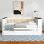 Lit de jour pleine grandeur en bois avec tablettes de rangement, dossier rembourré, USB et lit gigogne, blanc-1322314293