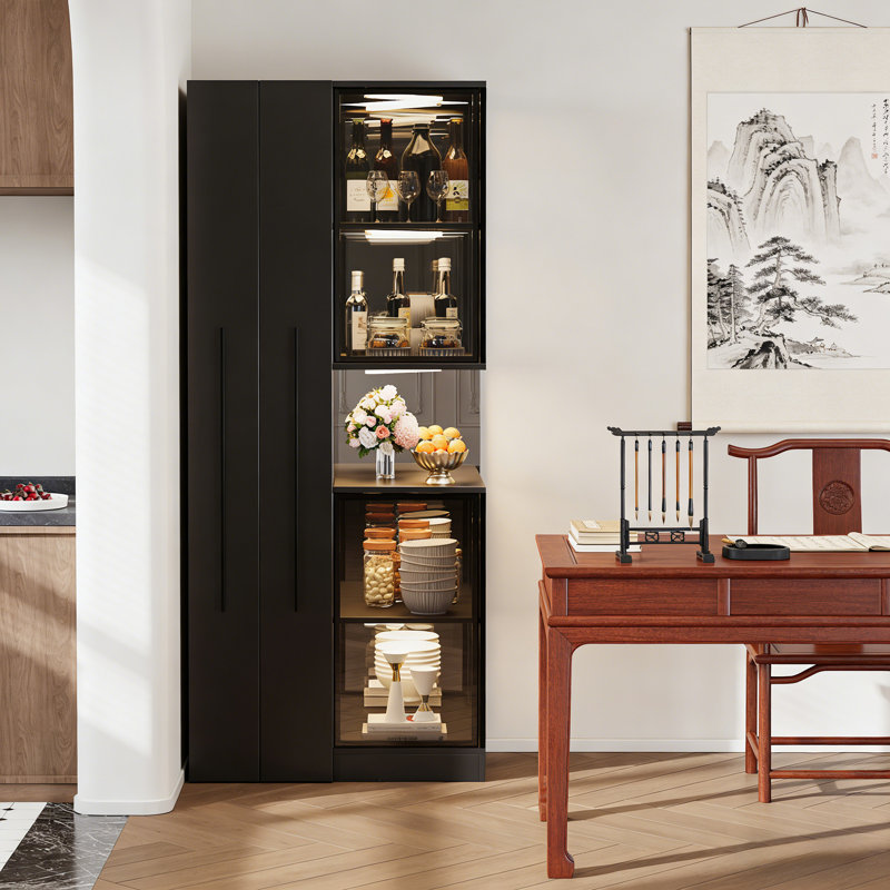 32.36" Modern luxury style solid wood corner wine cabinet, tall glass sideboard, corner display cabinet