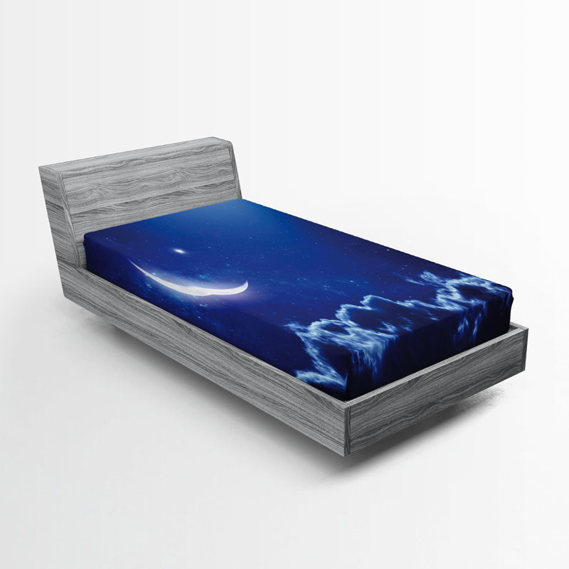 Ensemble de 2 draps-housse Ambesonne Night Crescent Moon and Stars, Drap-housse de taille simple