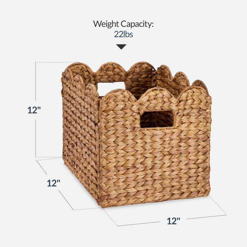  Scalloped 12 X 12In Hyacinth Storage Basket Set Of 5 - Chestnut, 12" H x 12" W x 12" D, Chestnut