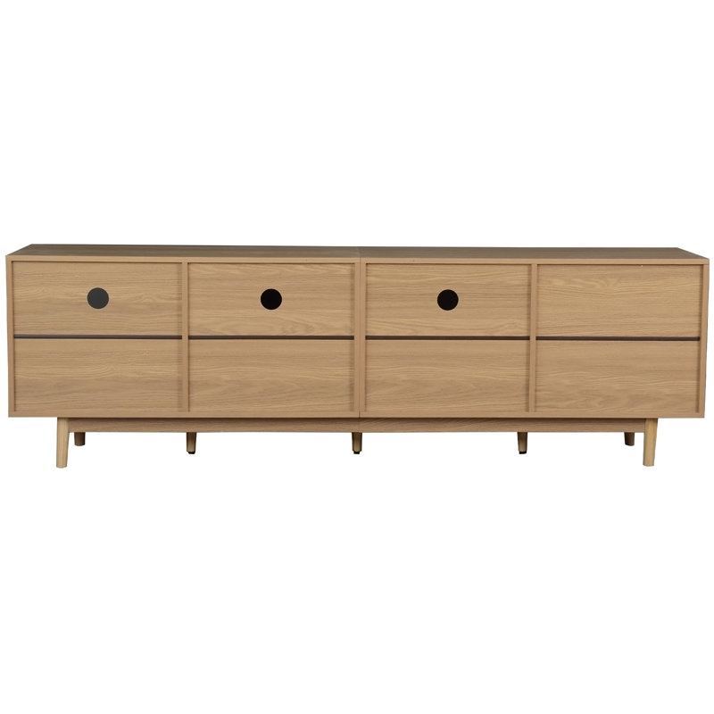 Boho TV Stand with Rattan Doors, Storage for 85 Inch TV