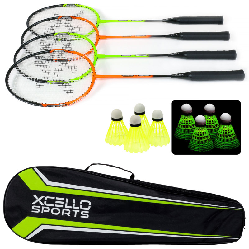 Ensemble de raquettes et sac de transport Xcello Sports, paquet de 4, Blanc / vert