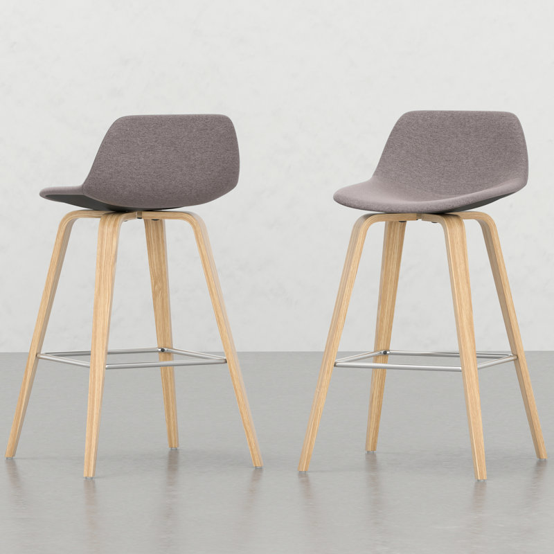 De 2 tabourets de comptoir - Tissu, pieds, placage de bar élégant