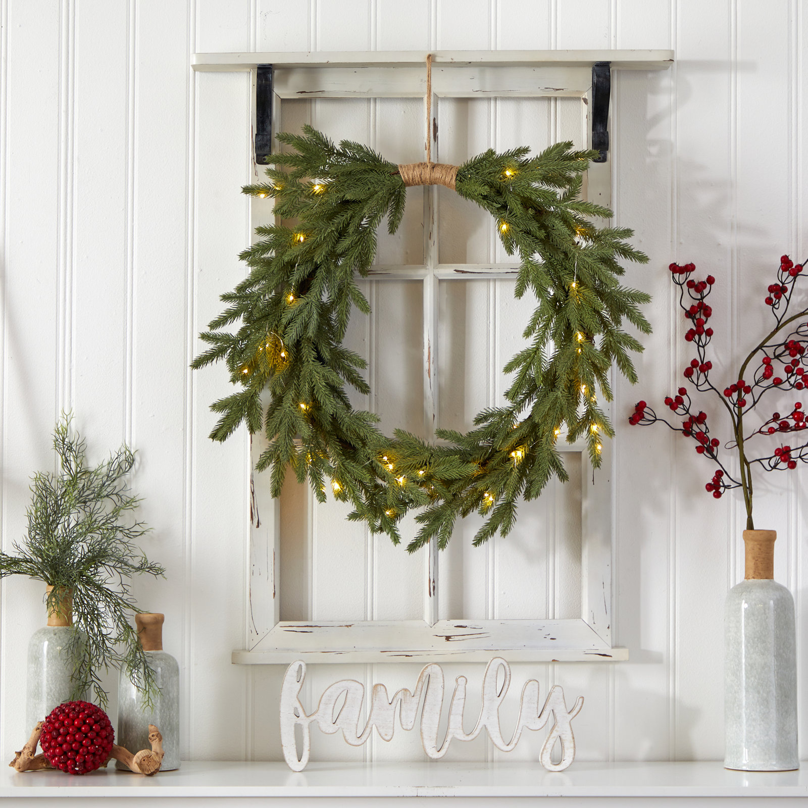 24'' Faux Fir Lighted Wreath