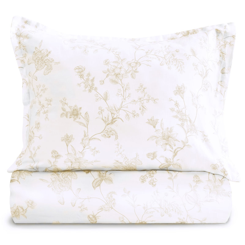 Barbet Sateen Floral Duvet Cover, Twin Duvet Cover + Standard Sham, Mocha
