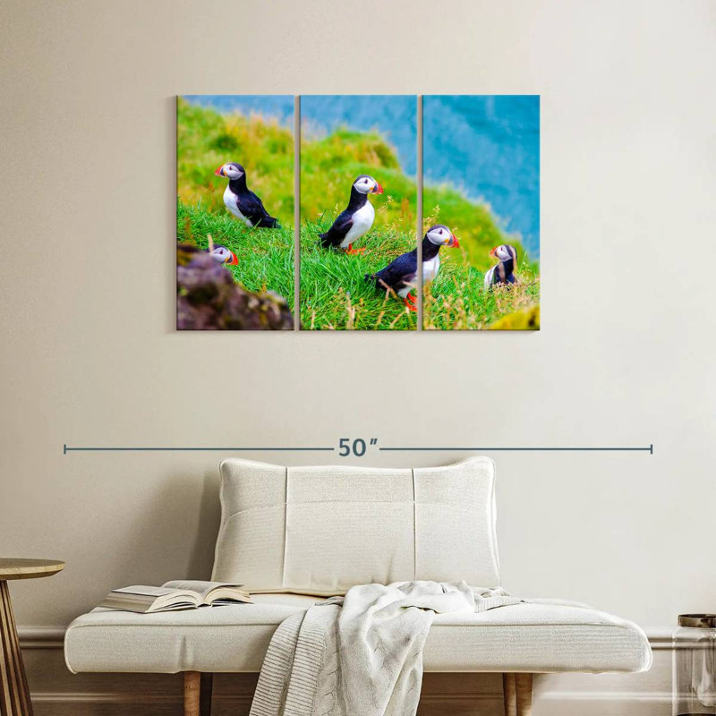 Brampt Puffins On Grass, 24" H x 38" W