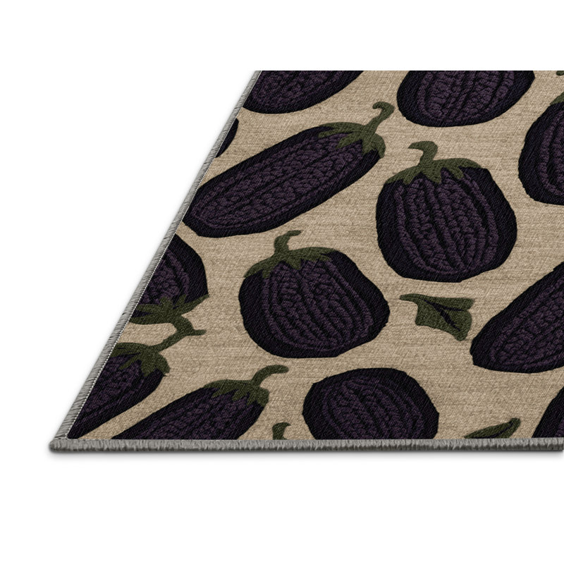  Tapis japonais lavable aubergine avec légumes, Rectangle 4pi x 6 pi