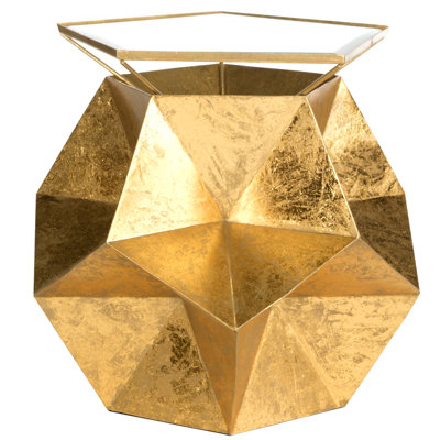 Table de bout pentagonale en fer avec plateau en verre