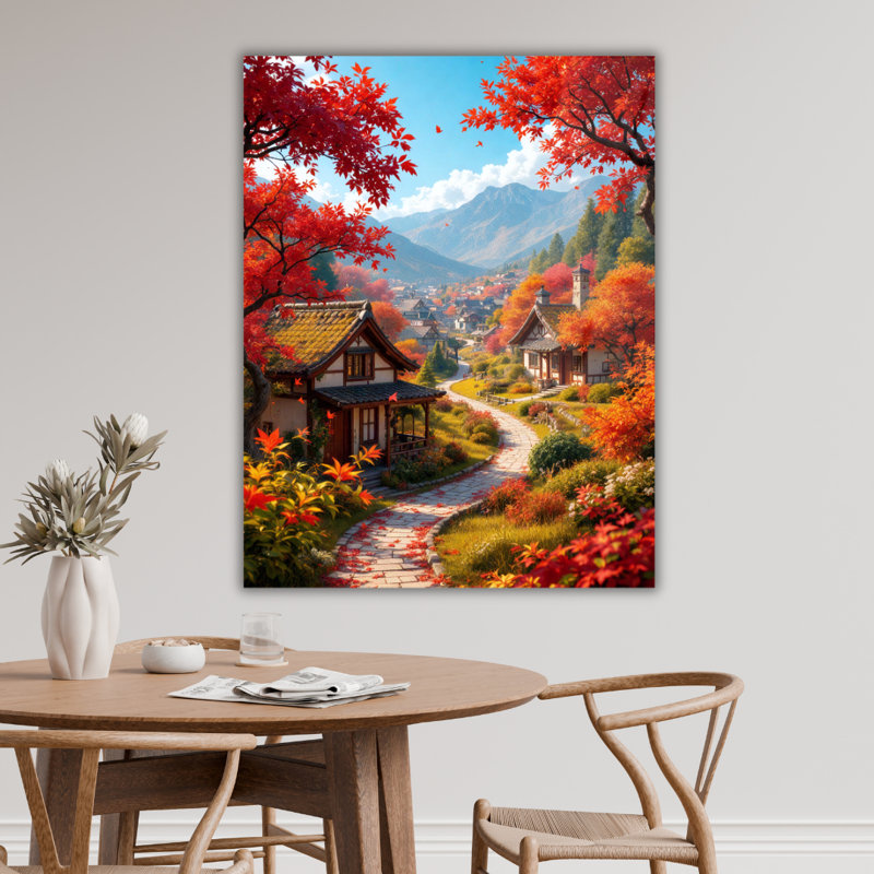 Art mural en verre trempé Autumn Village, 30" H x 20" W