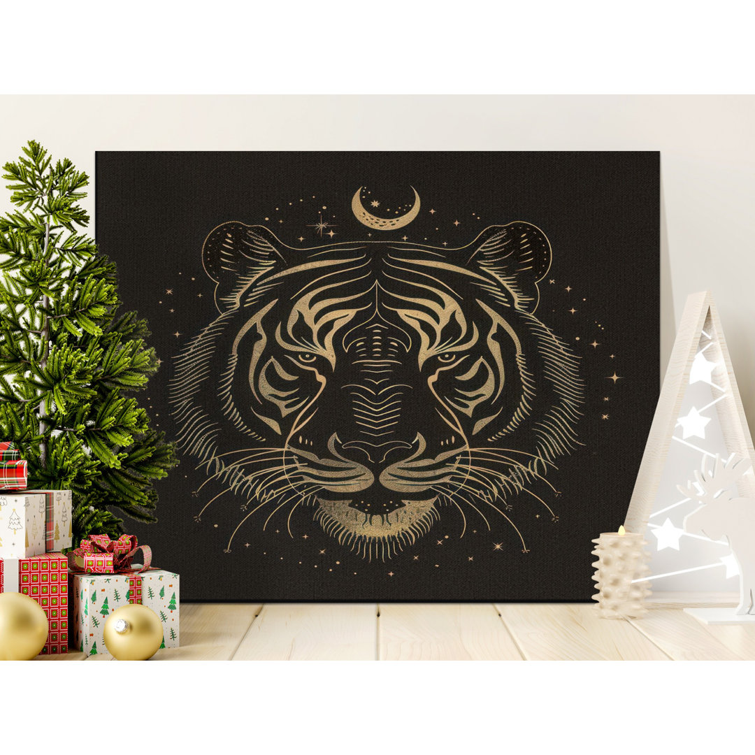 Mystical Gold Tiger Moon Salcido | Celestial Zodiac Leo Decor | Witchy Dark Aesthetic Gift