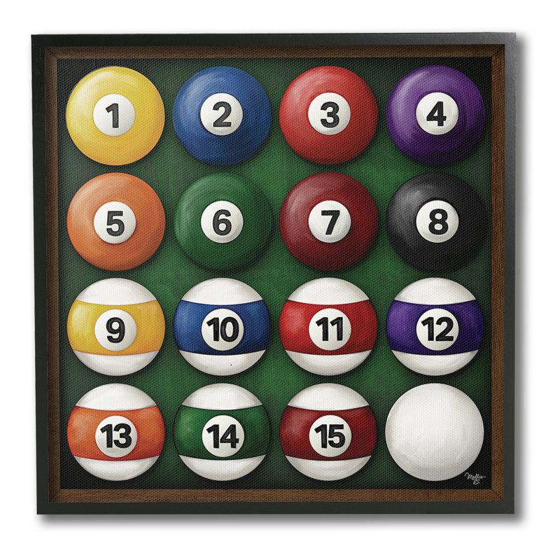Art traditionnel de giclée de boules de billard traditionnelles par Molly B., Giclée encadrée noir minuit, H 24 po x l 24 po