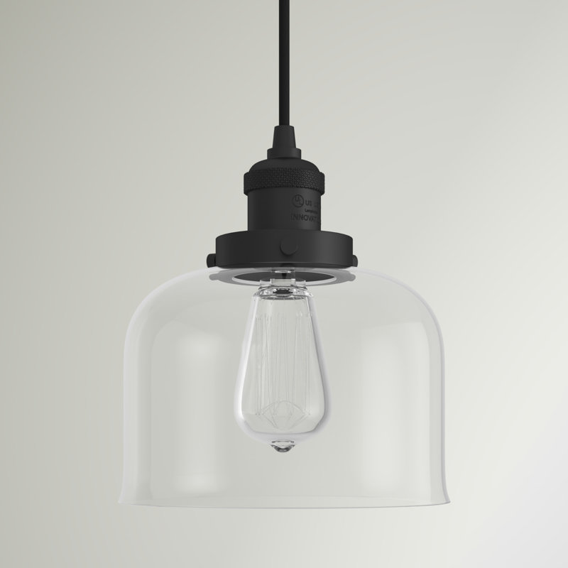 Luminaire suspendu en forme de cloche à 1 lumière Metropole, Noir mat, Transparent, Ampoule non incluse