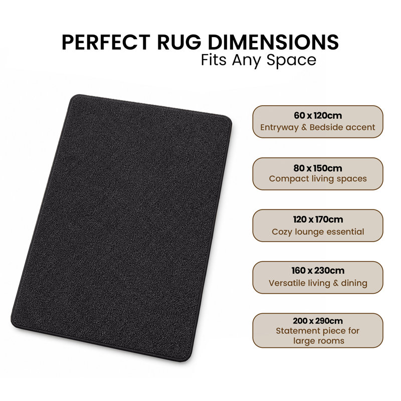 Aspire Homeware Black Modern Area Rug, BLACK, 80x150cm