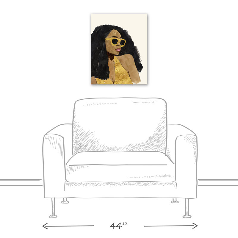 Femme avec lunettes de soleil - Sans cadre, reproduction sur toile, H 20 po x l 16 po x P 1,25 po