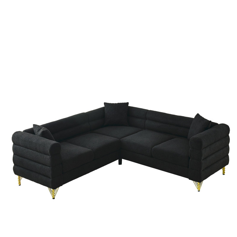 Canapé modulaire en L de 81,5 pouces, 5 coins pour différents endroits. Simplifiez le design moderne avec des formes légèrement incurvées et des pieds métalliques. Structure en bois massif durable. 3 coussins décoratifs. 250 lb par