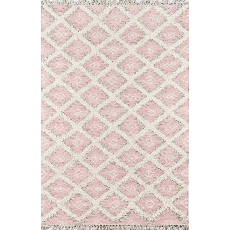 Wool Geometric Area Rug in Pink, Rectangle 7'6" x 9'6"